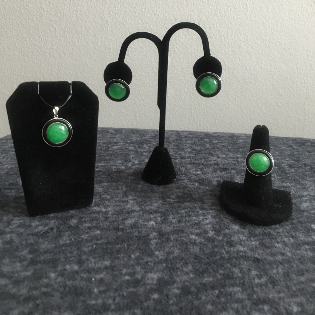 925 Silver Green Chalcedony Black Enamel Set 150$